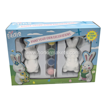 2PCS Easter Plaster Painting with 4 color acrylic paint